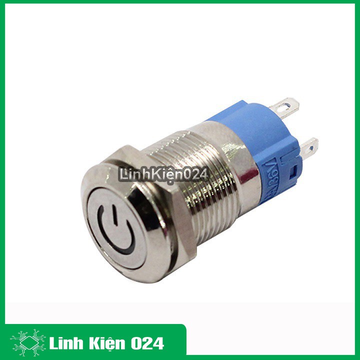 [NW] Nút Nhấn Đề Sắt Chống Nước Có Đèn Báo 12VDC-12mm Nhấn Giữ