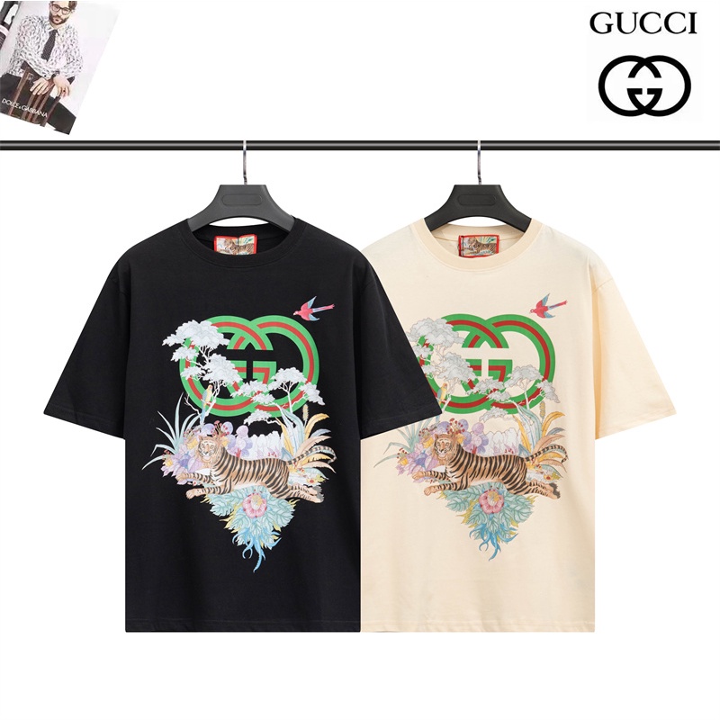 Gucci Áo Thun Tay Ngắn Cổ Tròn Họa Tiết Hổ Thời Trang Sành Điệu Cho Cặp Đôi