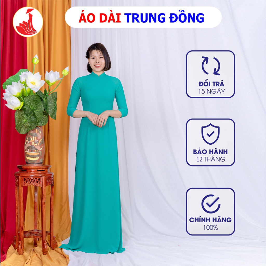 Áo dài trơn 4 tà chất liệu vải Chiffon cổ cao 2.5 cm tay lỡ màu xanh dương | Áo dài Trung Đồng