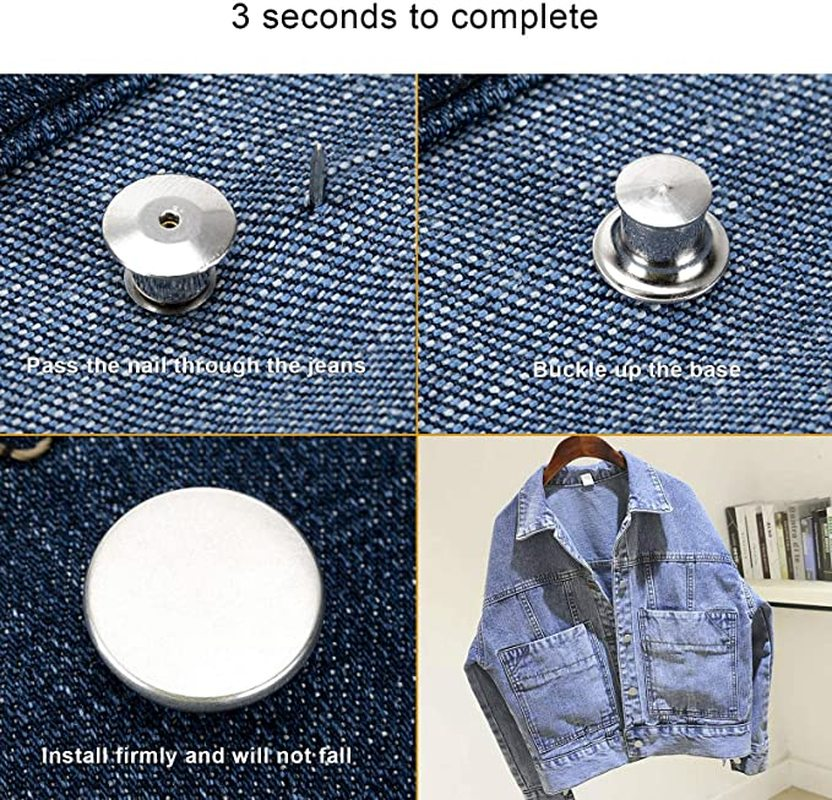 4 Pcs / set Alloy Detachable Jeans Buttons / Jeans Clip Snap Button /  Perfect Fit Instant Universal Buckles Thin Waist Replacement No Sew Needed Waist Adjusting DIY Clothes Supplies