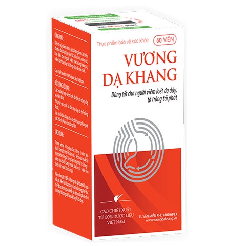 Vương Dạ Khang - hỗ trợ ngăn ngừa viêm loét dạ dày, tá tràng tái phát (hộp 20 viên)