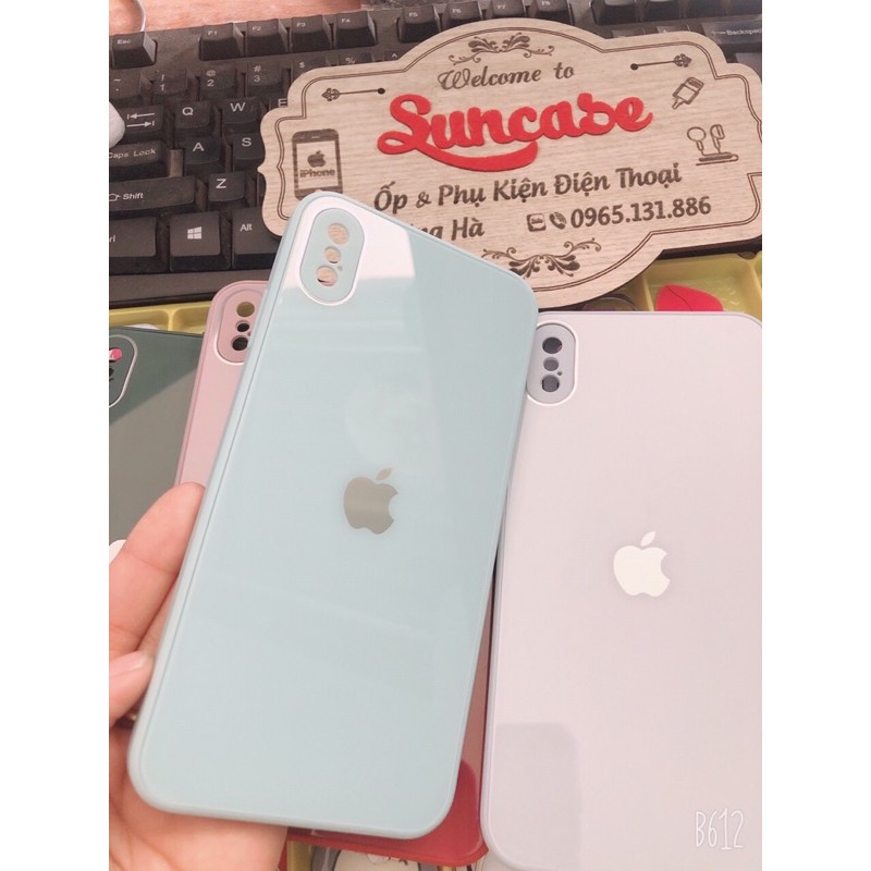 Ốp Lưng Kính Viền Vuông Giả iphone 12  mặt  cường lực viền dẻo cùng màu với lưng máy Iphone 6p đến 11Promax | BigBuy360 - bigbuy360.vn