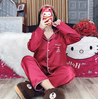 ( Freesize Lụa ) Đồ Bộ Pijama Phi Lụa thiêu - Tay Dài Quần Dài.