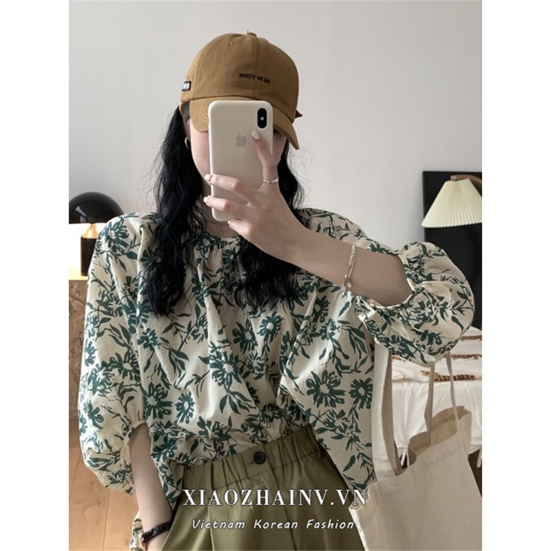 Áo Thun Ngắn Tay Cổ Tròn In Họa Tiết Phong Cách retro Hàn Quốc Cho Nữ