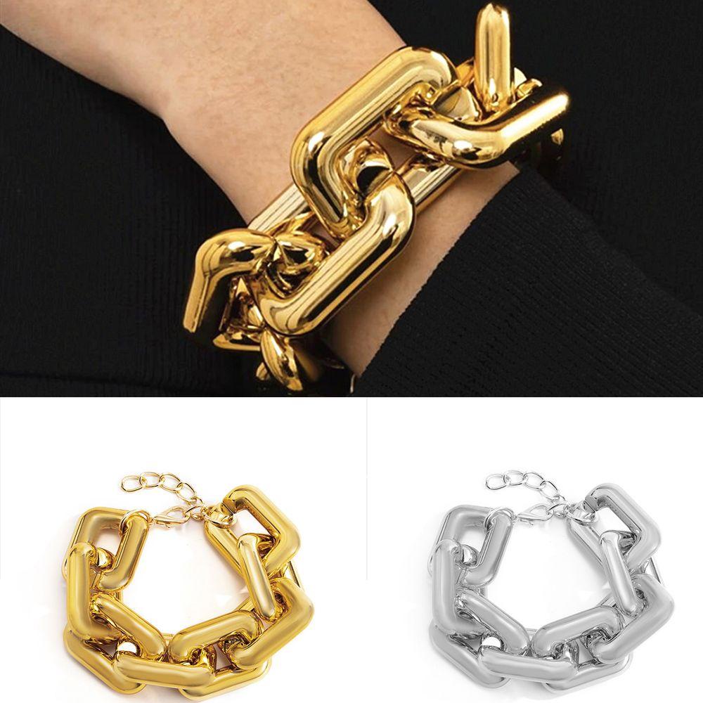 LAY Vòng Tay Dây Xích Dày Mặt Hình Học Rỗng Phong Cách Hip Hop Thời Trang