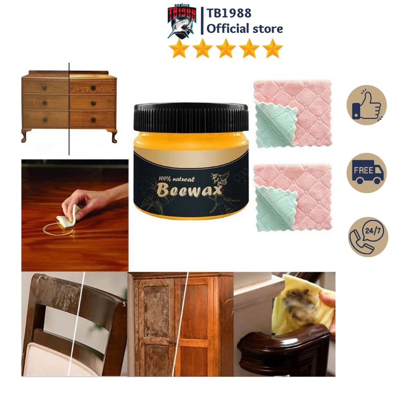 Sáp ong Beewax Đánh Bóng Sàn Gỗ tặng kèm 2 khăn lau