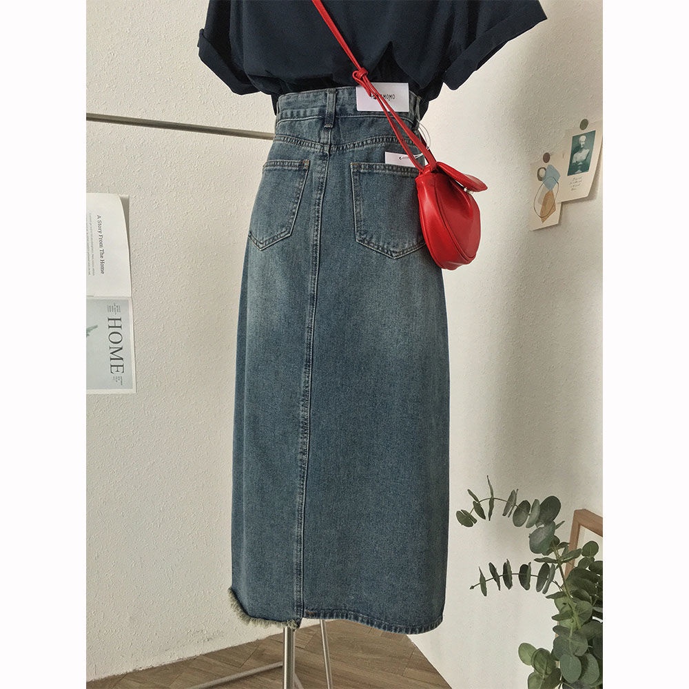 Chân váy jean Dáng Chữ A Lưng Cao Thiết Kế Đơn Giản Thời Trang Theo Phong Cách Hàn Quốc