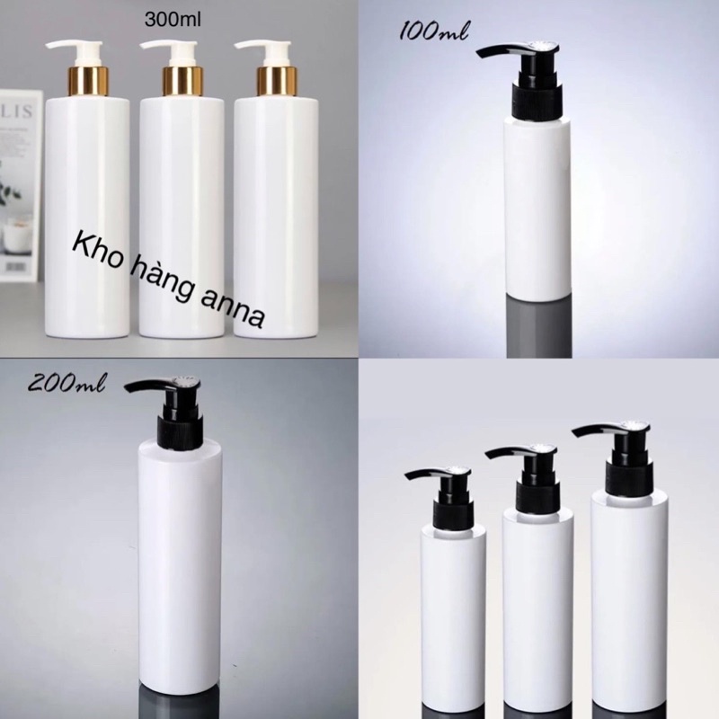 Chai nhựa màu trắng 100ml/150ml/200ml/250ml/300ml/500ml- chai chiết sữa tắm màu trắng