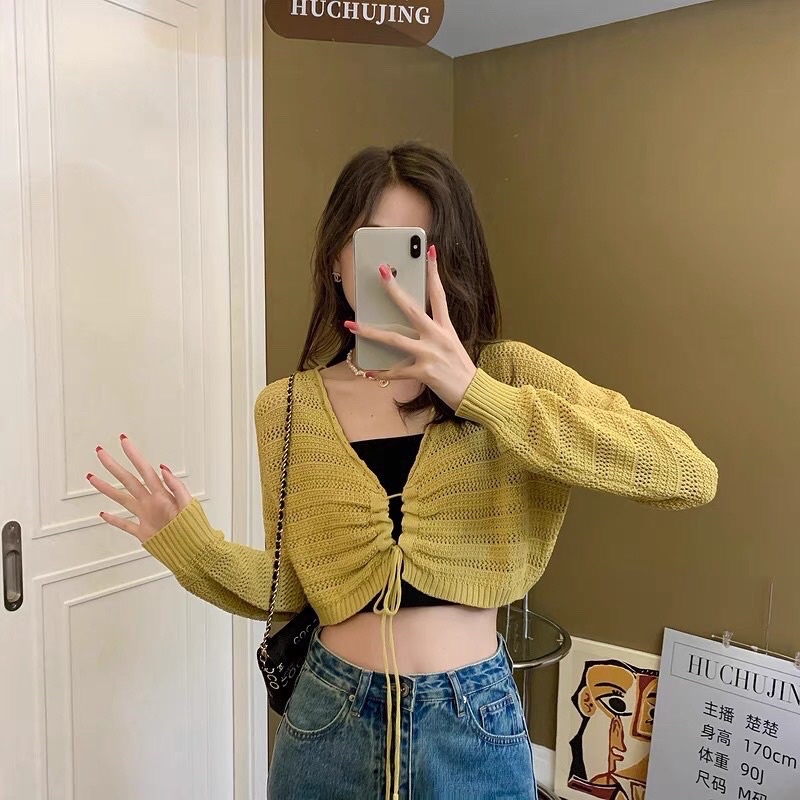 Áo len nữ dài tay rút dây giữa sexy hàng Quảng Châu