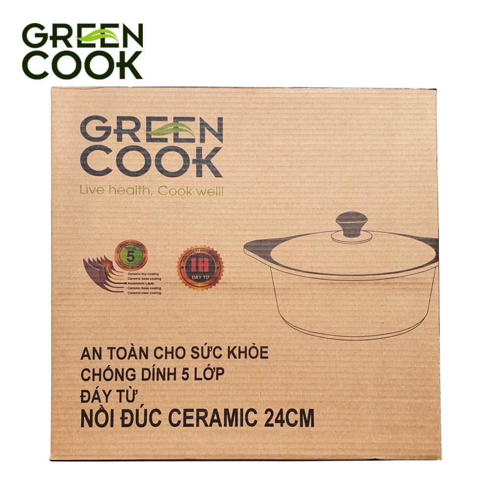 Nồi đúc ceramic vân đá Green Cook đáy từ (18cm, 20cm, 24cm) - Hàng chính hãng