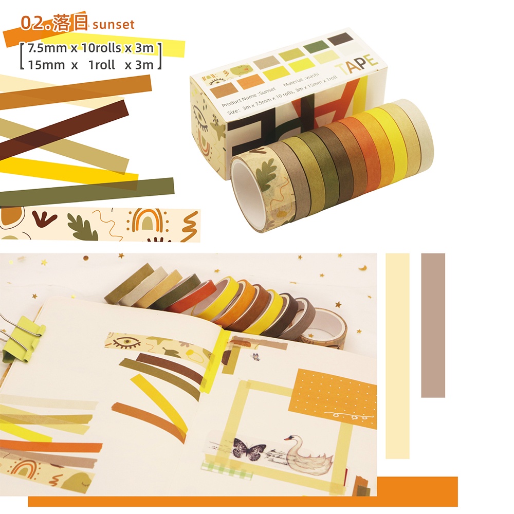 Set 11 Cuộn Băng Keo Màu Cầu Vồng Trang Trí Thủ Công Đa Ứng Dụng