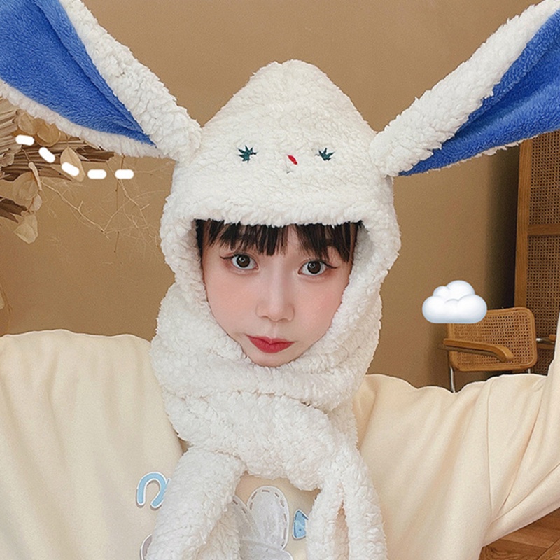 Set Mũ Khăn Choàng Cổ Tai Thỏ Kèm Găng Tay Giữ Ấm Mùa Đông