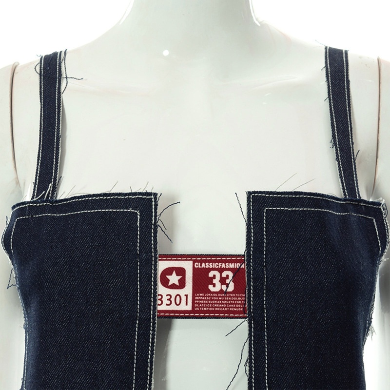 Áo Lửng Denim Không Tay In Chữ Phong Cách Vintage Quyến Rũ Dành Cho Nữ