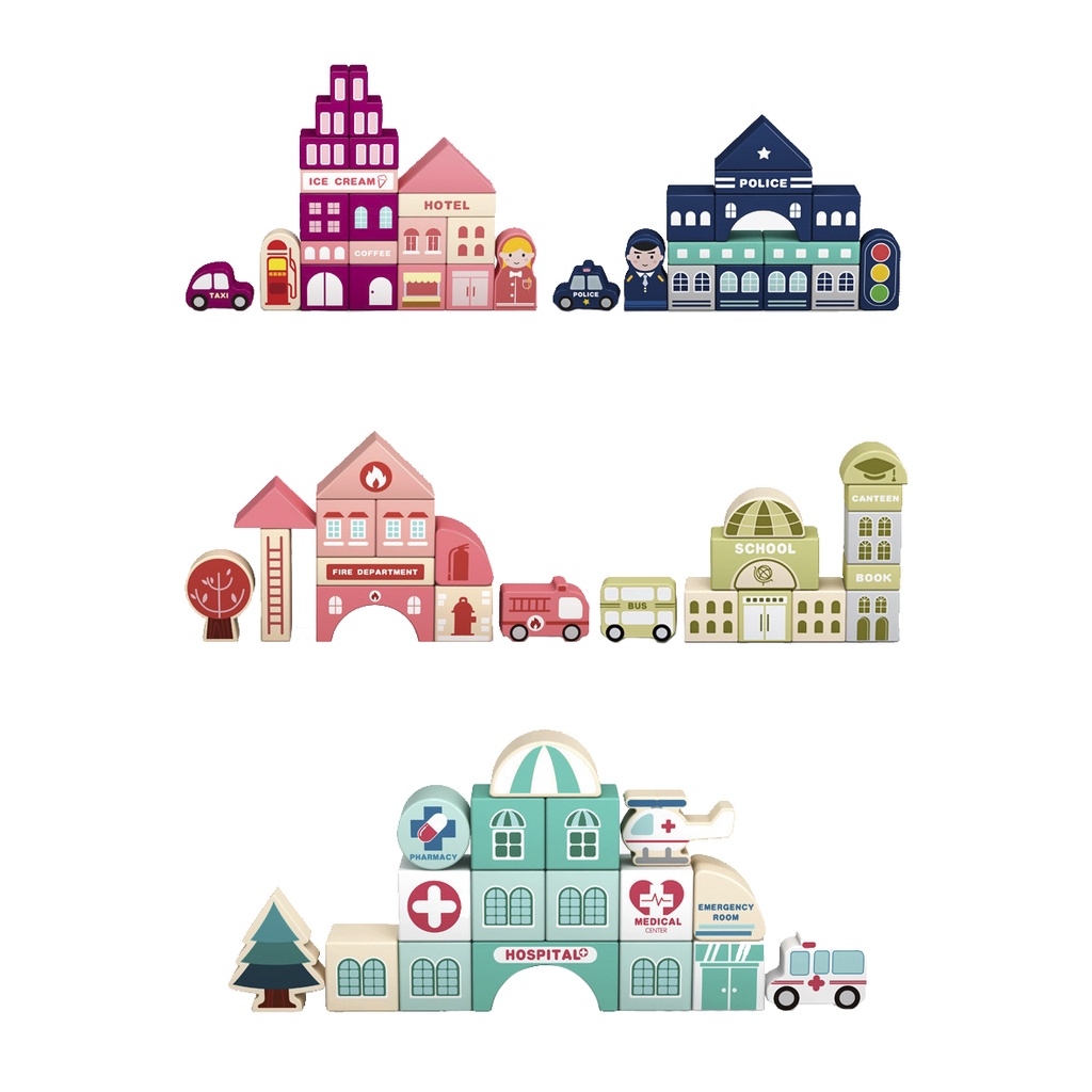 Bộ Đồ Chơi Lắp Ghép Thành Phố Bằng Gỗ Urban Traffic Building Blocks