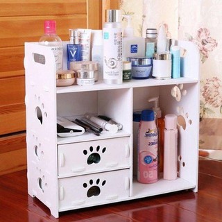Kệ mỹ phẩm gỗ hình chân chó 2 ngăn kéo màu trắng