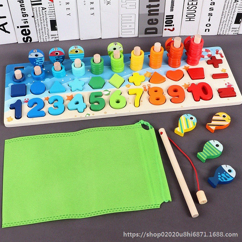 Bộ Đồ Chơi Gỗ Câu Cá Số Tư Duy Và Hình Khối 87PCS