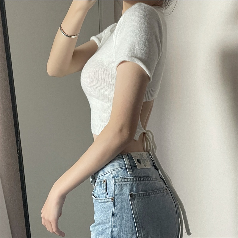 Cocory vn Áo Lửng Ngắn Tay Hở Lưng Thời Trang Dành Cho Nữ