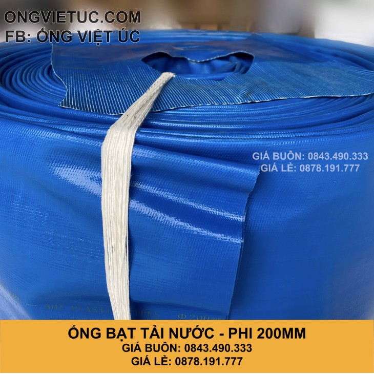Ống bạt bơm tải nước Việt Úc Phi 200mm - Cuộn 20m - bạt cốt dù - bạt xanh - hàng chính hãng AHT