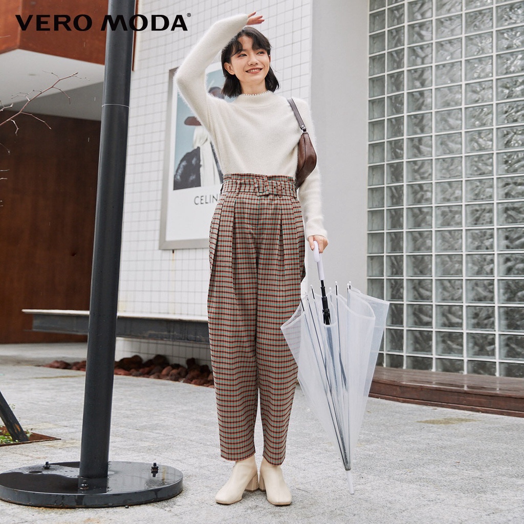Vero Moda Quần Nữ Cổ Điển Ca Rô Cạp Cao Có Dây Belt 320350017