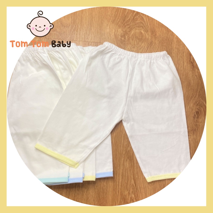 COMBO 5 Quần sơ sinh cotton JOU | Mẫu Quần Dài trắng viền màu| Size 1 -4 cho bé sơ sinh - 11 kg