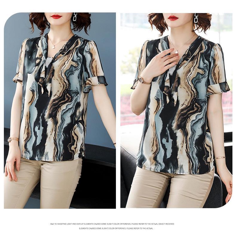 Áo Sơ Mi Voan Mỏng Kiểu Phương Tây Thời Trang Mùa Hè Cho Nữ Trung Niên