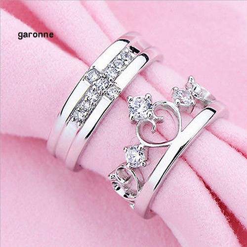 Nhẫn đôi mạ bạc hình vương miệng xinh xắn
