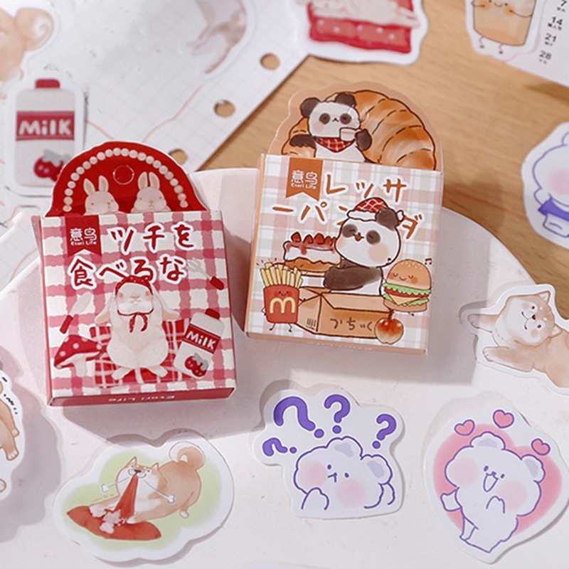 Hộp 45 miếng dán Sticker họa tiết Gấu và Thỏ trang trí sổ tay/ đồ thủ công