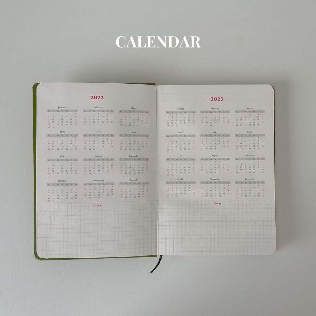 Sổ Planner Crabit Sổ lịch A5 lên kế hoạch 12 tháng không in ngày có túi sau bìa cứng 100gsm