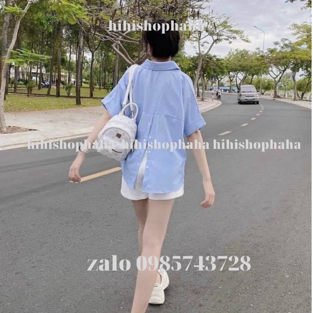 Áo kiểu nữ , Áo sơ mi xẻ cúc lưng cách điệu phong cách Hàn Quốc A238 hihishophaha