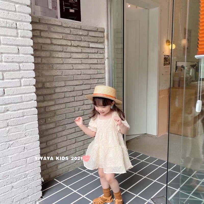 YIYAYA KIDS (2867) - Váy vân ren trắng be chữ A dành cho bé gái