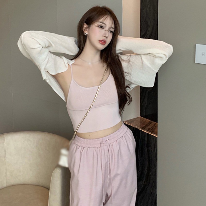 Áo Khoác Cardigan Dệt Kim Tay Dài Lưng Cao Siêu Mỏng Thời Trang Mùa Hè Cho Nữ
