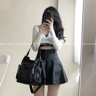áo len croptop cổ polo hở lưng
