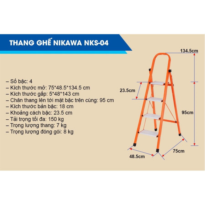 Thang Nhôm Ghế Nikawa NKS04 Nhật Bản - 4 Bậc 92cm