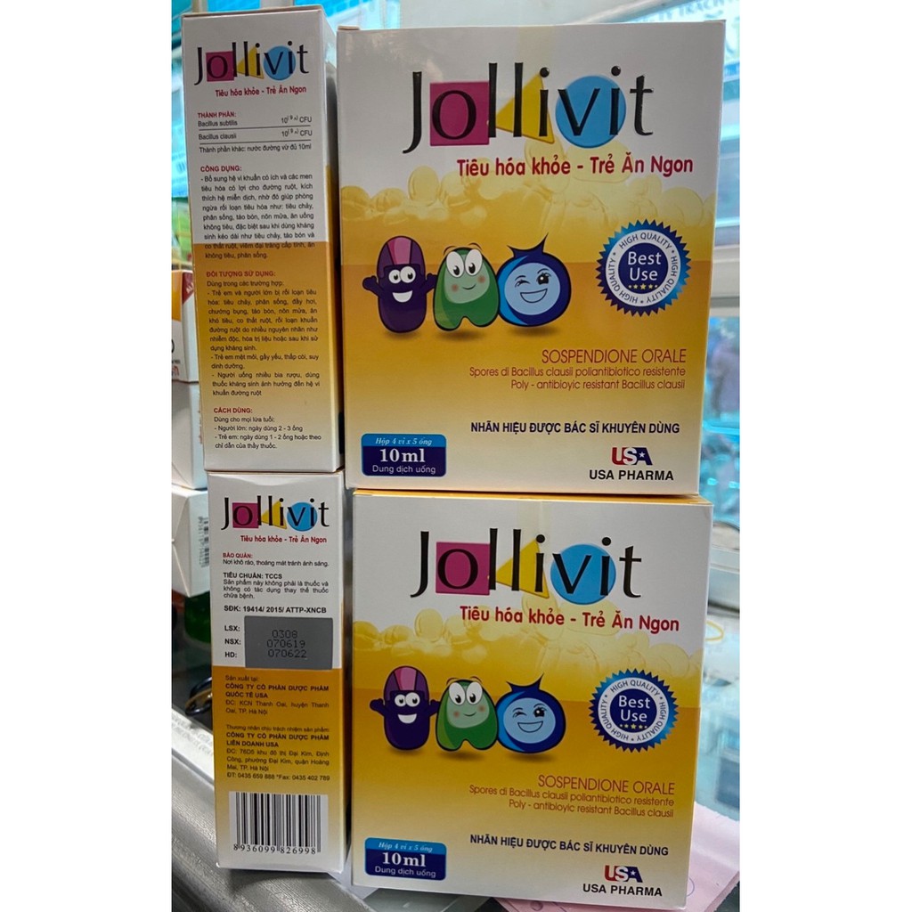 Jollivit giúp bé ăn ngon men tiêu hóa giúp hấp thu và tiêu hóa tốt hơn, bổ sung vi khuẩn có lợi tốt cho đường ruột hộp