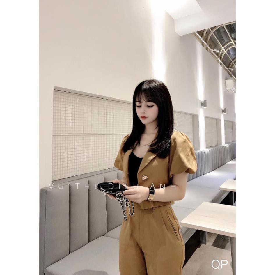 SET CROPTOP CỔ VEST 2 MÀU CHO NỮ