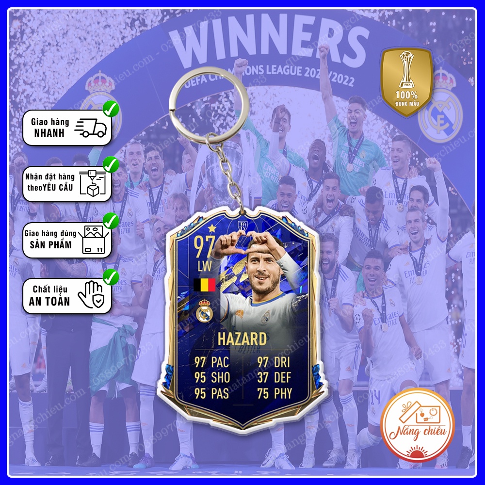 Móc khóa CLB Real Madrid, Hoàn tiền nếu không vừa ý - Dày In Sắc Nét 2 Mặt