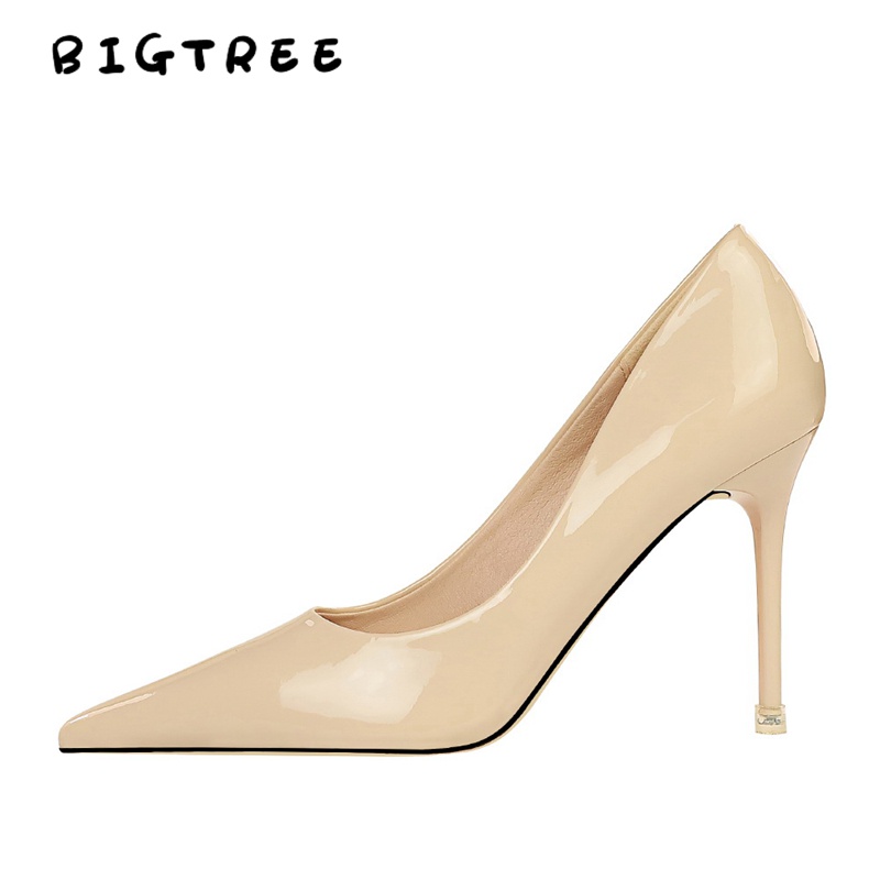 Giày cao gót BIGTREE 1932-2 9.5cm mũi nhọn bằng da phong cách Hàn Quốc