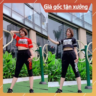 Set Đồ Tập Nhảy Zumba Quần Lửng Và Áo Croptop Chữ Hàng Cao Cấp Chất Vải Mềm Mịn, Thoáng Mát, Thoái Mái Vận Động