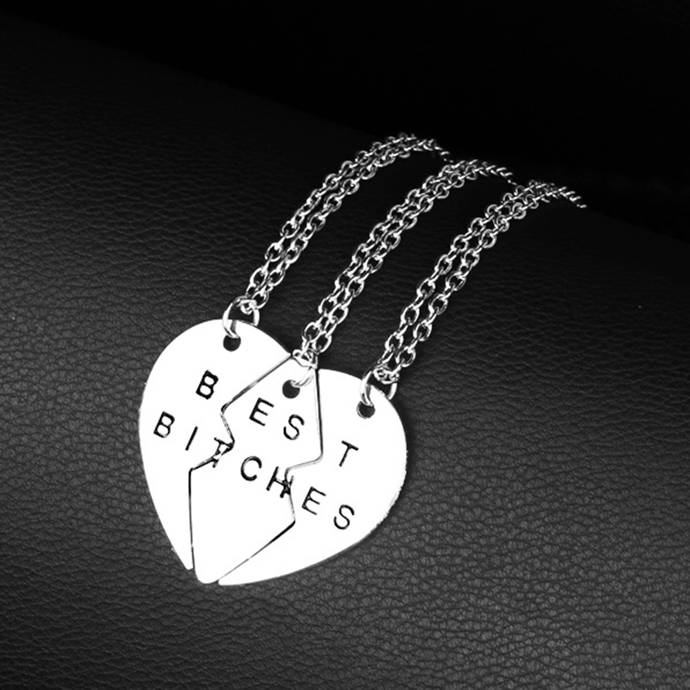 Set 3 vòng cổ tình bạn mặt trái tim khắc chữ &quot;Best Bitches&quot;