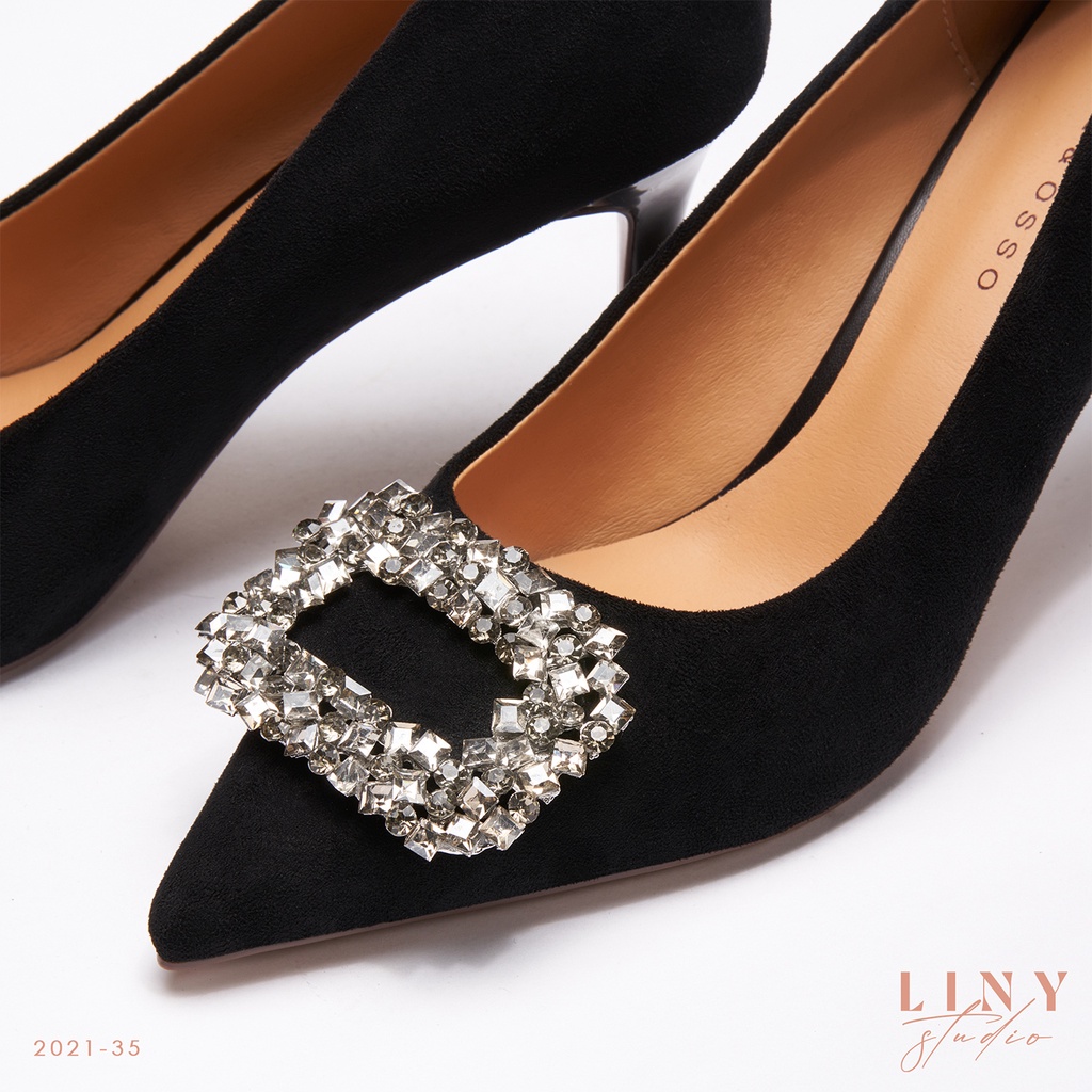LINY Giày cao gót 8cm da lộn mặt đá 2021 - 35