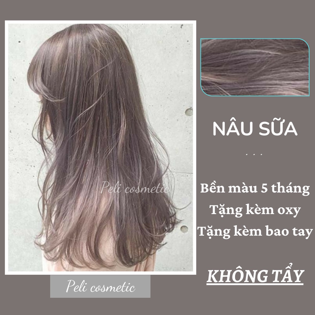 Thuốc nhuộm tóc . nhuộm tóc màu nâu sữa , thuốc nhuộm tóc  tặng kèm oxy trợ dưỡng và bao tay ]