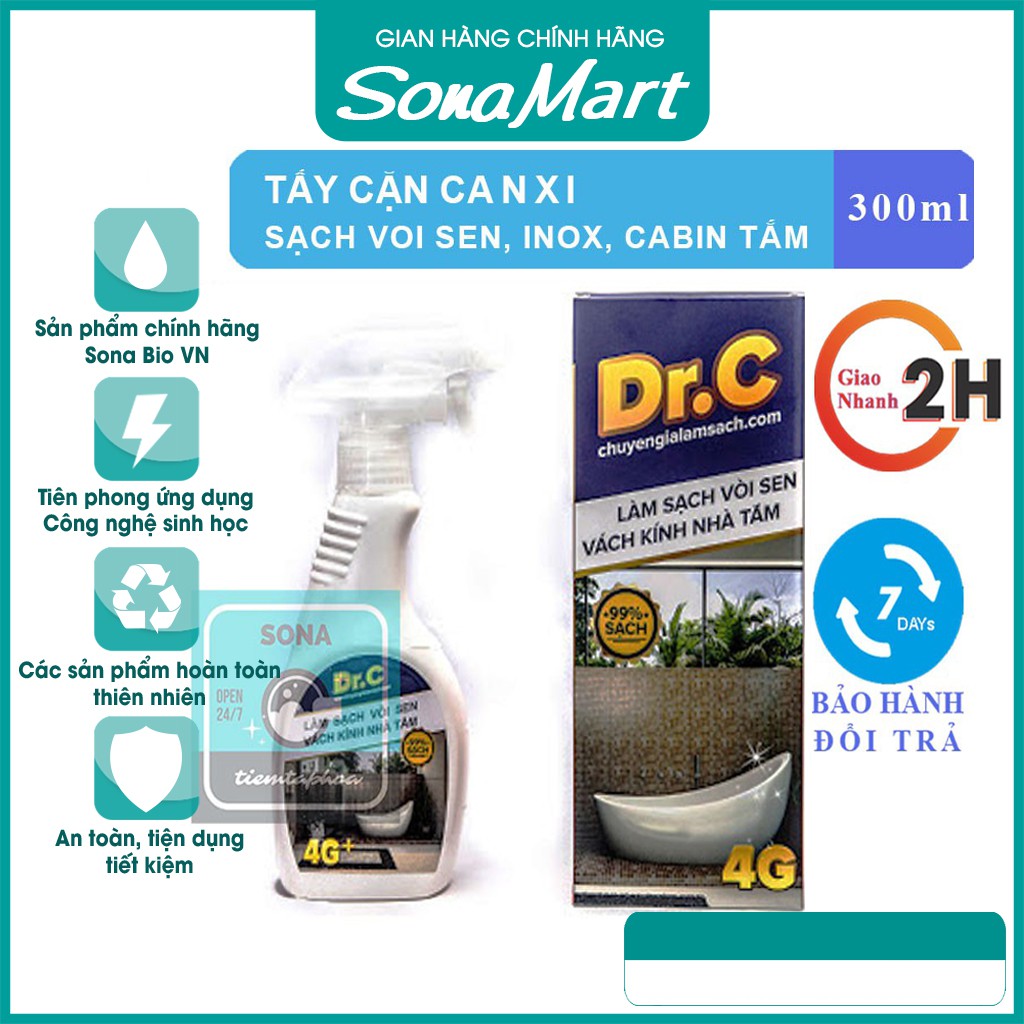 TẨY CẶN CAXI BỒN TẮM, BỒN RỬA MẶT, VÁCH KÍNH DR.C - 300ML, Vệ Sinh Bề Mặt Và Các Vết Bẩn Đóng Cặn