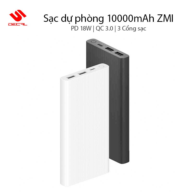 Sạc dự phòng ZMI 10000mAh, Hỗ trợ sạc nhanh PD 18W và QC 3.0 Model JD810