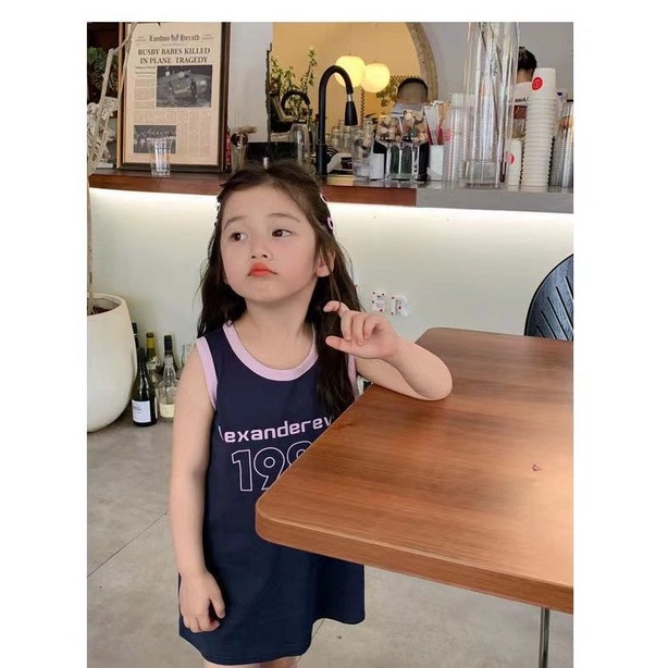[Babycat] Hàng Có Sẵn Đầm Thun Thể Thao Không Tay Dáng Suông Mùa Hè Phong Cách Hàn Quốc Nhật Bản Mới Phù Hợp Với Bé Gái