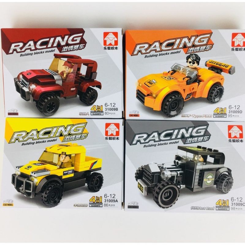 Lego lắp ráp ô tô Racing 4in1 có thể liên hoàn thành xe zip