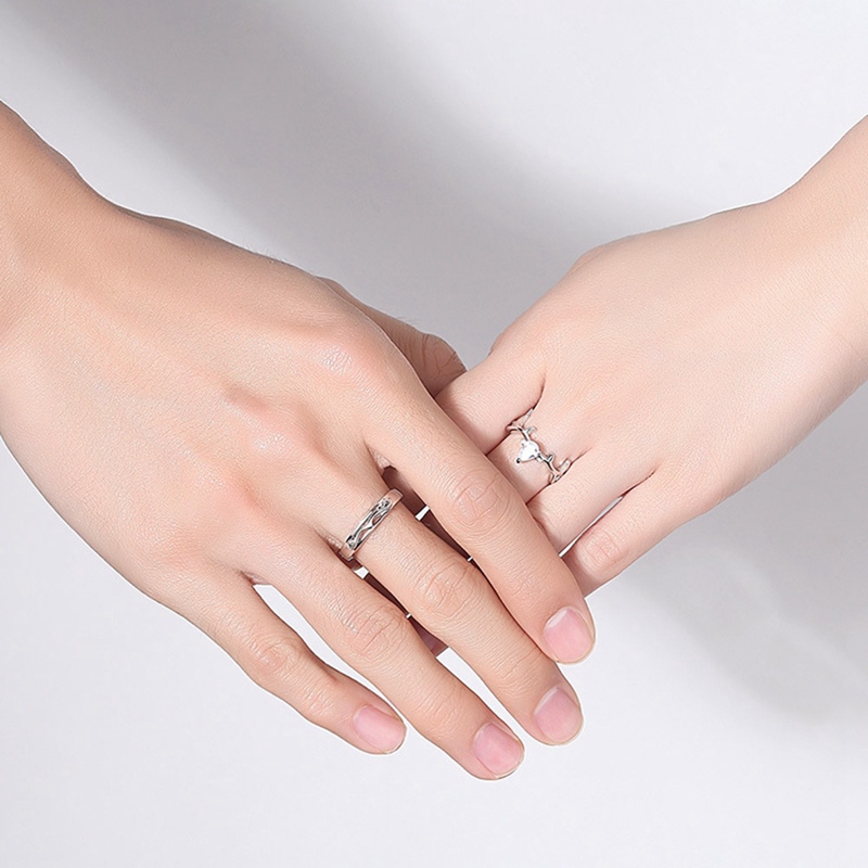 Nhẫn làm bằng kim loại hình đầu hươu đính đá phong cách thời trang cho cặp đôi