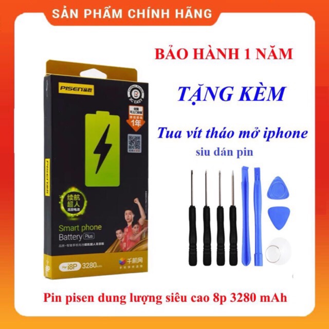 PIN PISEN DUNG LƯỢNG SIÊU CAO IPHONE 8P