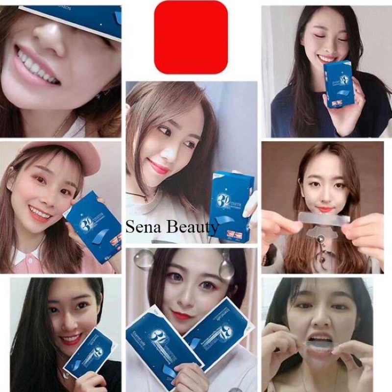 Full hộp 7 cặp - 14 miếng dán trắng răng 3D 5D White Teeth Whitening Strips Cao Cấp Sena Beauty