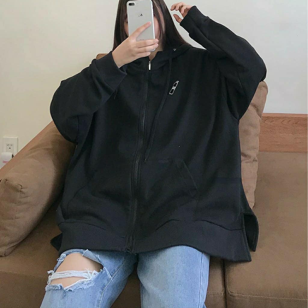 Áo Khoác Nỉ Bông Thêu MOOS Form Rộng Xẻ Tà Ulzzang 1hit_Unisex (Ánh Thật)