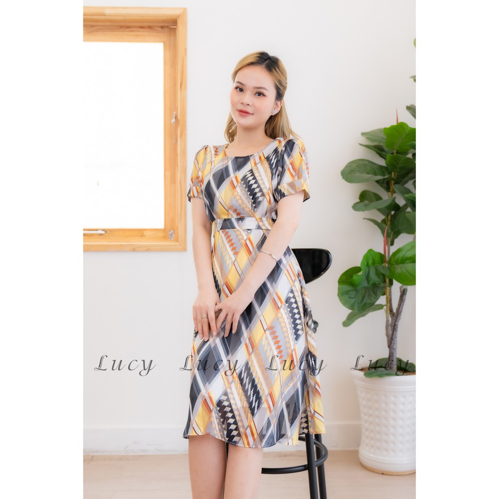 Đầm dáng xoè Váy Lucy Anio 9705 vải tằm sọc cao cấp giá tốt